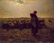 Jean-Franc Millet Shepherdess with her flock oil painting artist